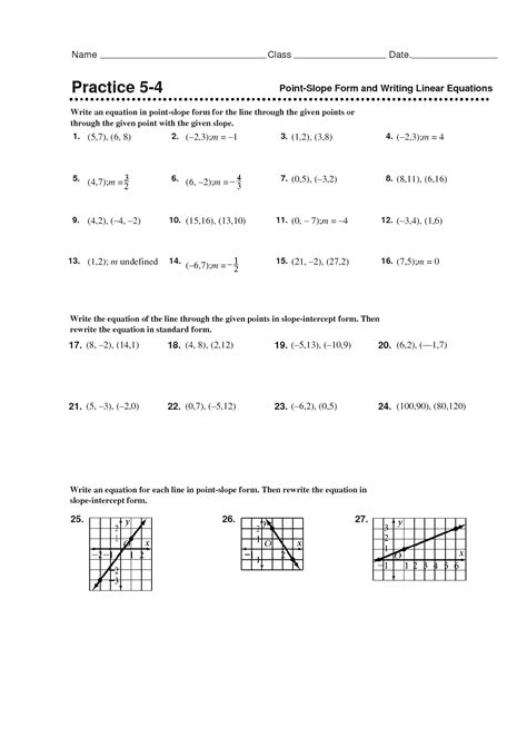point slope form worksheet with answers pdf